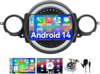 Android 14 Car Radio Compatible with BMW Mini Cooper 2007-2014,4G+64G,9" Touch Screen Car Stereo with Wireless Carplay&Android Auto,FM/GPS/SWC/Mirror Link/Backup Camer