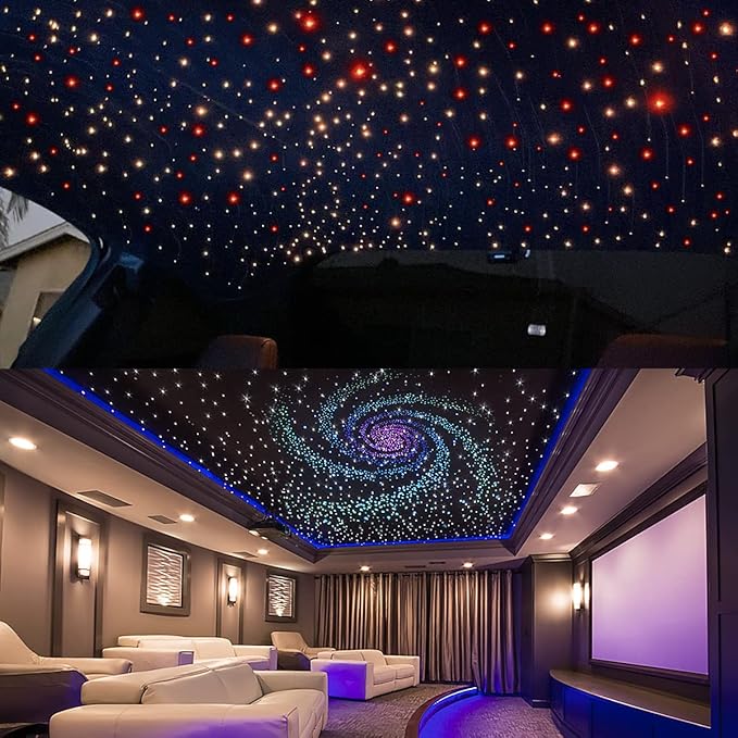 AKEPO 20W Twinkle Dual-Head Dual Color Fiber Optic Lights, Fiber Optic Star Ceiling Light Kit Sound Activated APP Remote Control for Car Starlights Headliner/Home 600pcs 13.1ft/4m Fiber Strands