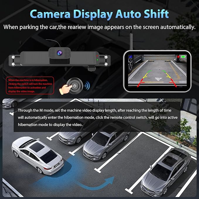 Carpuride Solar Wireless Backup Camera with 7" Monitor Rechargeable 6700mAh Battery 1080P Back Up Cam Auto Sleep, 170°Wide Angle, IP69K Waterproof, Easy Installation for Car, Van, Truck, Trailer, Bus