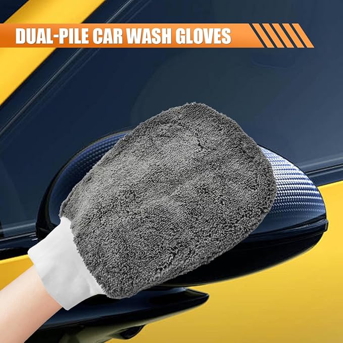 Craedli 9PCS Car Wash Detailing Tool Kit, Car Wash Mitt, Microfiber Cloths, Cleaning Sponge, Wheel Brush, Wax Applicator Pad, Universal Auto Interior & Exterior Cleaning Supplies (Gray)