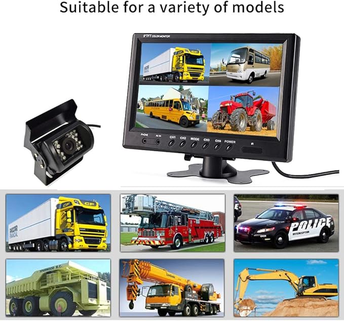 Hodozzy 4 Channel Backup Camera System with 9 Inch Quad Split Screen Monitor, Waterproof Rear View Camera with 18 IR Night Vision, Easy Installation for Truck RV Trailer Vans