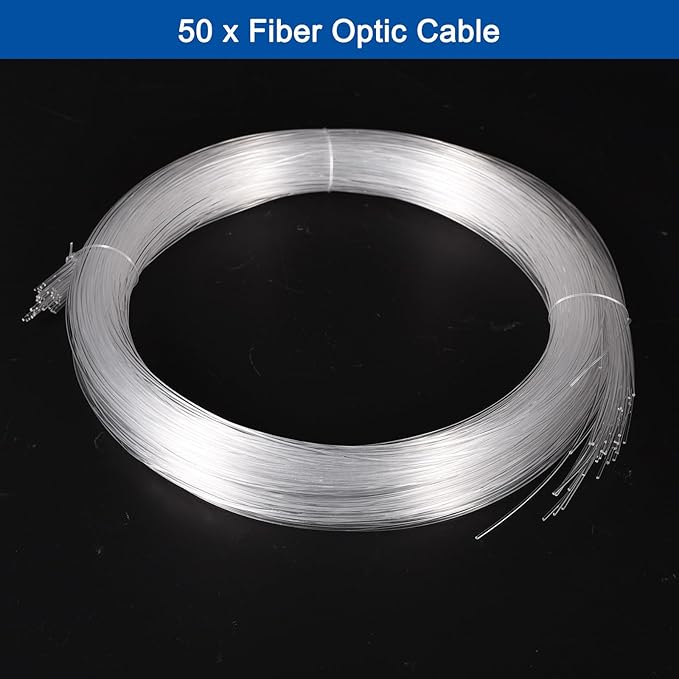 MECCANIXITY 50Pcs 13ft PMMA Mixed Fiber Optic Cable Strands 0.04 Inch Side Glow LED Illumination Crystal Cables Car Atmosphere Lights for Star Sky Roof Ceiling