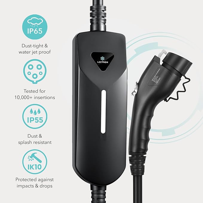 Lectron Level 1 / Level 2 EV Charger (12 Amp / 40 Amp) with Dual Charging Plugs (NEMA 5-15 & 14-50) - Portable Electric Car Charger Compatible with All J1772 EVs (Black)