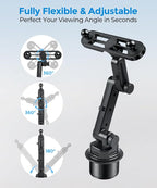 Dual Cup Phone Holder for Car, Cup Mount, Holds 2 Phones Simultaneously, Qi2.2 Max 25W Fast Wireless Car Charger Phone Mount, Compatible with MagSafe ＆ All 4.0-7.0 Inch Smartphones
