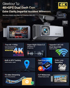 Dash Cam Front and Rear, 4K HDR Dash Camera for Cars, 3" IPS Screen Dash Cam Built-in GPS with 5.8G WiFi UHD Night Vision Free 64G Card, Parking Monitor, G-Sensor