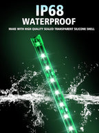 YM E-Bright 4Pcs Led Strip Lights for Car 24inch Waterproof IP68 Car Underglow Strip Lights Decoration 36SMD 12V Led Interior Exterior Lights Strip for Cars Motorcycles Truck Golf Cart Boat - Green