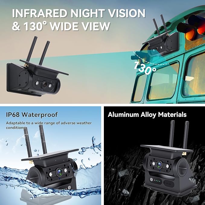 Magnetic RV Backup Camera 1080p HD 7-inch Install-Free Trailer Hitch Solar Wireless Back up Camera 10000mah Battery,Night Vision Trucks,RVs, Trailers, Vans Tow (Magnetic Camera with7‘’ Monitor)