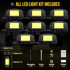 Hovano 8 Pods COB White Rock Lights, 120 COB Chips 6500K Pure White Super Bright Neon Underglow, IP68 Waterproof Shockproof Off-Road Light Kit for Pickup Trucks, SUV, UTV, ATV, RZR, Cars & Boats