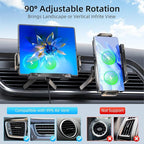 Car Phone Holder, Ultra Stable Dashboard Air Vent Cell Phone Car Mount, 15 Watt Dual Coil Fast Charger, Rotating Charger Car Phone Mount, for Smartphones