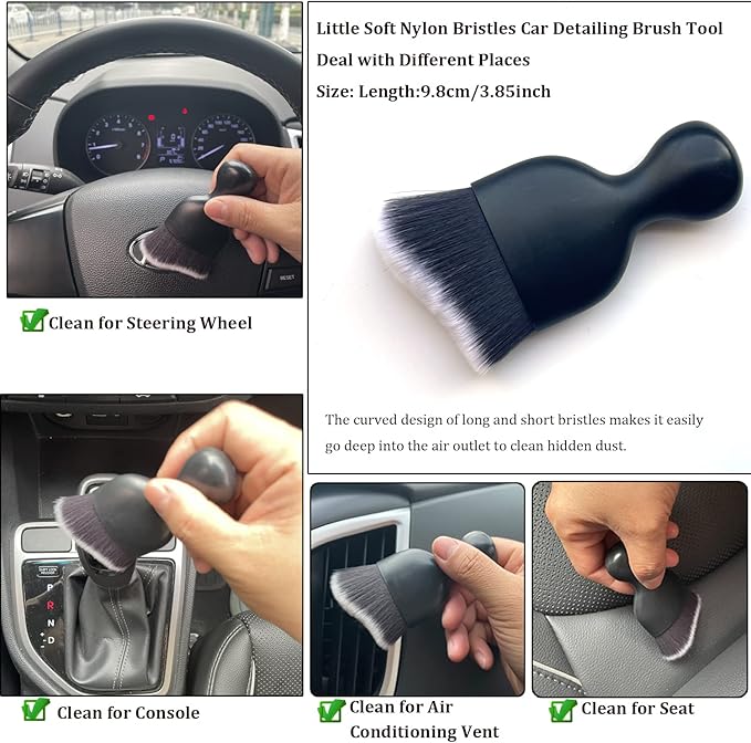 Double Head Brush for Car Clean,Car Brushes for Detailing Interior,Car Detailing Brushes Exterior,Soft Car Detailing Brush(Black&White,3Pack)