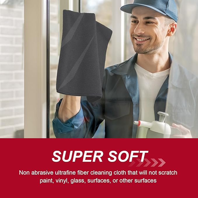 Oudain 200 Pcs Microfiber Cleaning Cloth 16x16 Inch Microfiber Towels for Car Ultra Absorbent Cleaning Rags Reusable Lint Free Streak Free Detailing Towel for Car Washing Drying Dusting (Black)