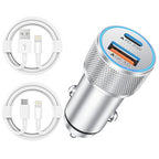 iPhone Fast Car Charger,[Apple Certfied] 38W Dual USB C Car Charger Adapter All Metal 2 Port Quick Charging with 2Pack Apple Lightning Cable for iPhone 13 Pro Max Mini 12 11 Xr Xs X 8 AirPods iPad