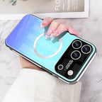 Guppy Compatible with iPhone 17 Pro Max Magnetic Case, with Full Camera Lens Protector [Compatible with MagSafe] Scratch Resistant Gradient Glass Back Cover Phone Case-Blue