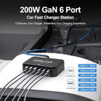 Dzytnsy 200W Car Fast Charging Station,6 Ports, Compatible with MacBook pro/Air/M5 M4 M3 M2 M1/Dell/Lenovo/HP,for iPhone 17/16/15 Series,Samsung Galaxy S26/S25 Ultra/S24 Series and More