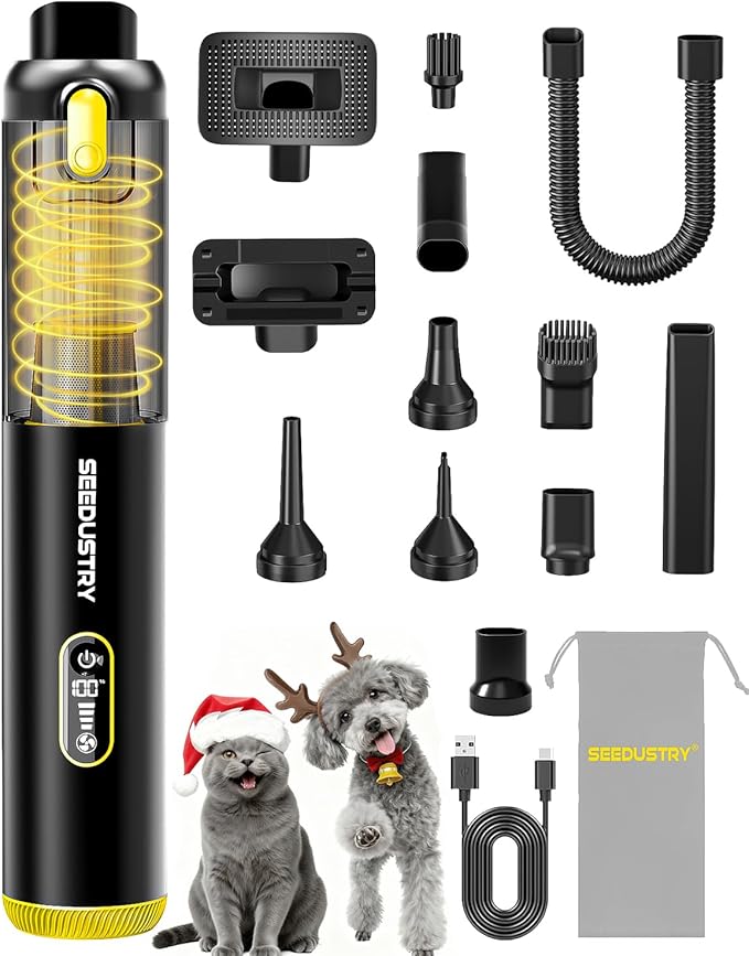 SEEDUSTRY Handheld Vacuum Cleaner Cordless, Mini Small Car Vacuum, Portable Pet Hair Vacuum, 3 Suction Modes-Up to 18000pa, 6 Blow & Suck & Deflate & Inflate Nozzles for Car, Pet, Office, Home