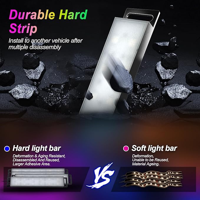 Yilaie Car LED Lights Interior, RGB Under Dash Lighting Multicolor with App Control, Music Sync and DIY Mode, Car Decorations Interior for Ambient Lighting with Charger Dc 12V