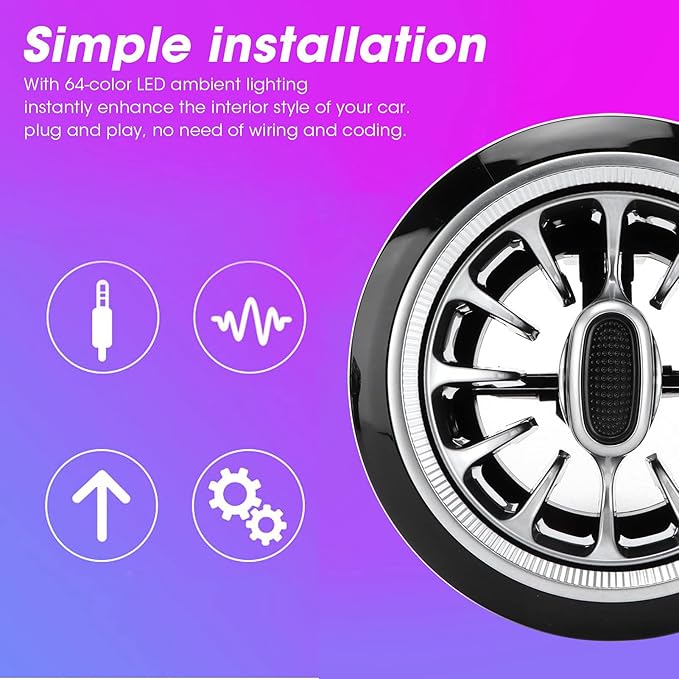 Turbine Air Vent,Front Turbo Outlet 6pcs 64 Color Front LED Turbine Air Vent Ambient Light Kit Replacement Compatible for Benz E Class W213 C238 2017‑2021