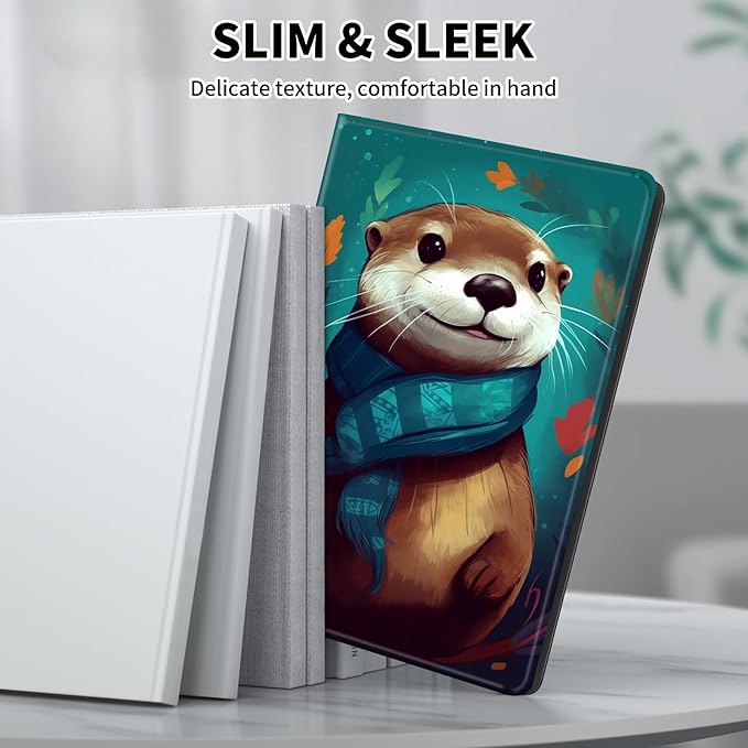 Case for 7" Kindle Paperwhite 12th Generation 2024 & Kindle Colorsoft Signature Edition,Leather Folio Adjustable Stand Cover Auto Wake/Sleep for Kindle Paperwhite 2024,Cute Otter Green