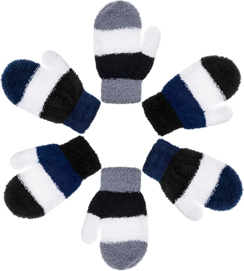 SATINIOR 3 Pairs Toddler Mittens Kids Winter Warm Gloves Baby Soft Stretch Mittens for Boys Girls Children