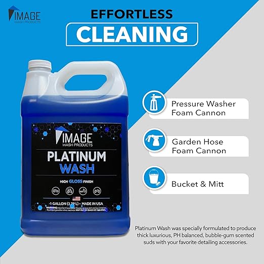 Image Wash (1-Gallon Platinum Wash Car Soap Concentrated pH-Neutral Foam Soap for Foam Cannon & Bucket wipe Safe for Wax Ceramic Coatings High Lubricity Biodegradable Formula with Bubble Gum Scent