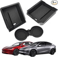 Center Console Organizer Tray for Tesla Model Y Juniper Accessories 2025 2026 and Model 3 Highland Accessories 2024 2025 2026 for Tesla Accessories Cup Holder Matte Black (3PCS)