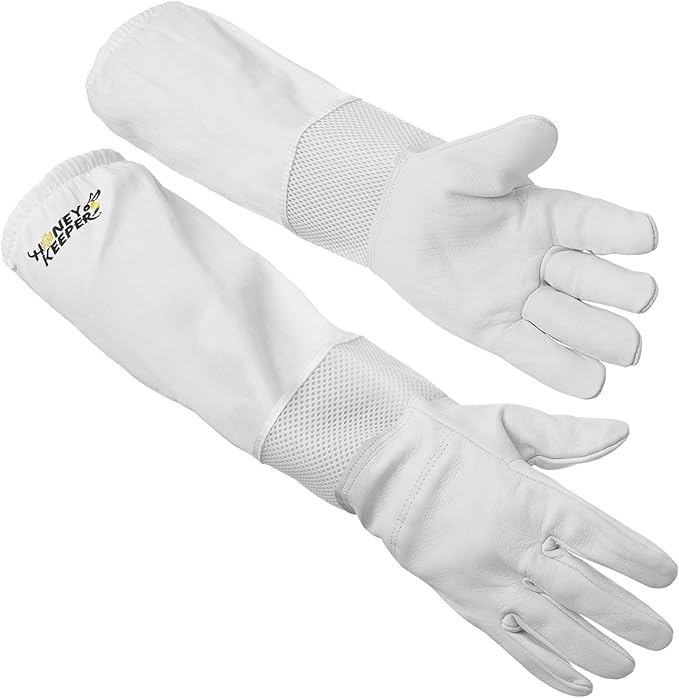 Honey Keeper Beekeeping Gloves - Goatskin Leather with Ventilated Canvas Sleeve and Elastic Cuff