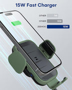 ZeeHoo Wireless Car Charger, 15w Fast Charging, Auto Clamping Car Phone Mount, Cell Phone Holder Charger, for iPhone 17 16 15 14 13 12 11 Pro Max Xs, Samsung Galaxy S23+ S22, Etc.(Grey)