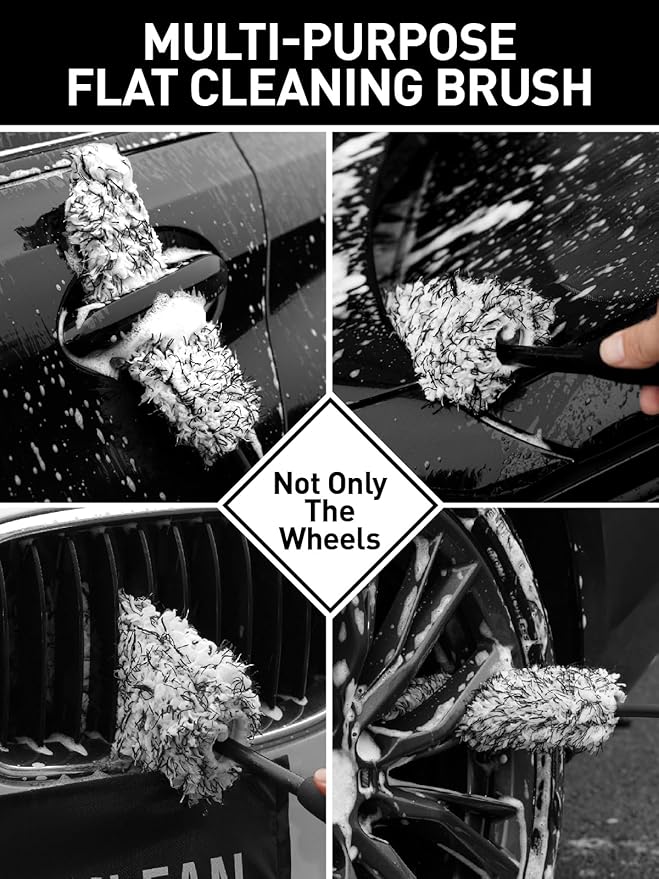 Fantasticlean 7PCS Car Wheel Cleaning Pro Kit, Tire Brush, Soft-bristled Rim Brush, Microfiber Flat Wheel Brush, Double-Ended Detailing Brush, Detailing Pads, Scratch-Free & Multipurpose