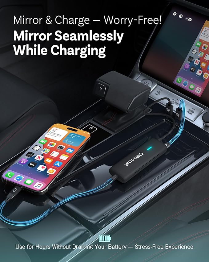 OTTOCAST Mirror Touch Wireless CarPlay Adapter - Bi-Directional Phone Mirroring & Dual Mode for Factory Wired CarPlay - Seamless iPhone & Android Integration