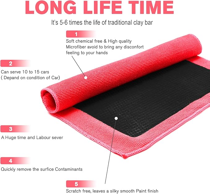Clay Towel Auto Detailing Scratch Free and Paint Safe fine Grade Clay Bar Cloth for Car Detailing, Polishing and Removing Paint Contaminants (Red Mesh)