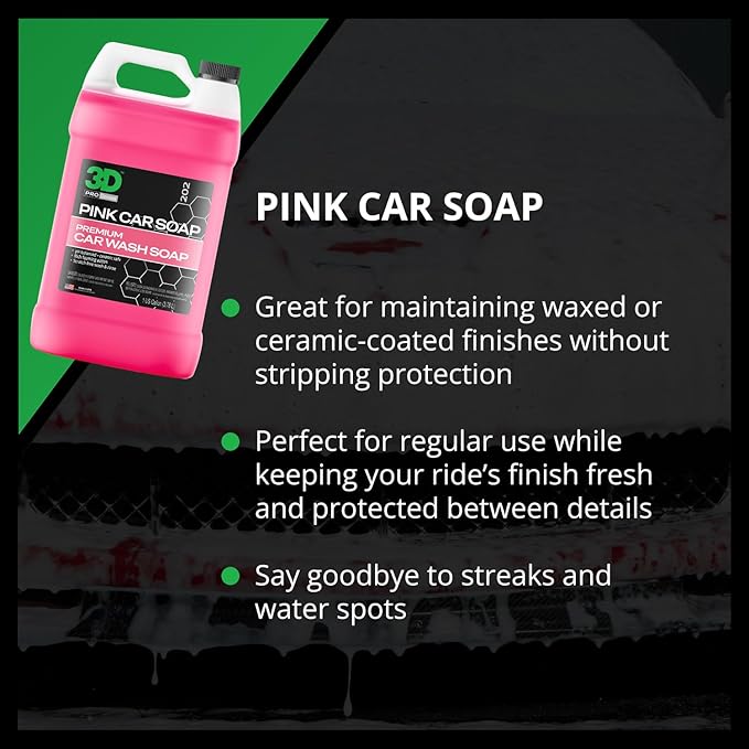 3D Pink Car Soap (1 Gallon) + Hydro-FIL XL Drying Towel (Grey) – pH Neutral High Suds Car Wash & Ultra Absorbent 20” x 31.5” Drying Cloth