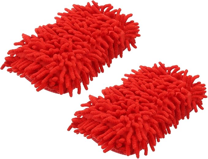 HARFINGTON 2pcs Car Wash Sponge 8.7" x 4.3" Chenille Microfiber Mitt Scratch-Free Absorbent Scour Scrubber Cleaning Sponge for Washing Detailing on Cars, Trucks, SUV, Boats, RVs, Red
