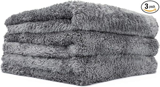 The Rag Company - Eagle Edgeless 600 - Professional Korean 70/30 Blend Super Plush, Microfiber Auto Detailing Towels, Buffing & Polishing, 600gsm, 16in x 16in, Dark Grey (3-Pack)