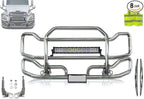 Compatible with Cascadia 2018+ (without Fogs) Front Grille Deer Moose Brush Bumper Guard Large w/ 22" LED Light Bar Plus Bracket, Logo, 2X 22'' Wipers, License Plate Holder & Frame, Vest