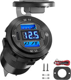 Qidoe 12 Volt USB Outlet 12V Outlet USB Car Port Aluminum 30W PPS PD 3.0 Motorcycle Car Charger Waterproof Dual QC3.0 Socket with Switch 12V/ 24V Vehicle Marine Boat RV Accessories
