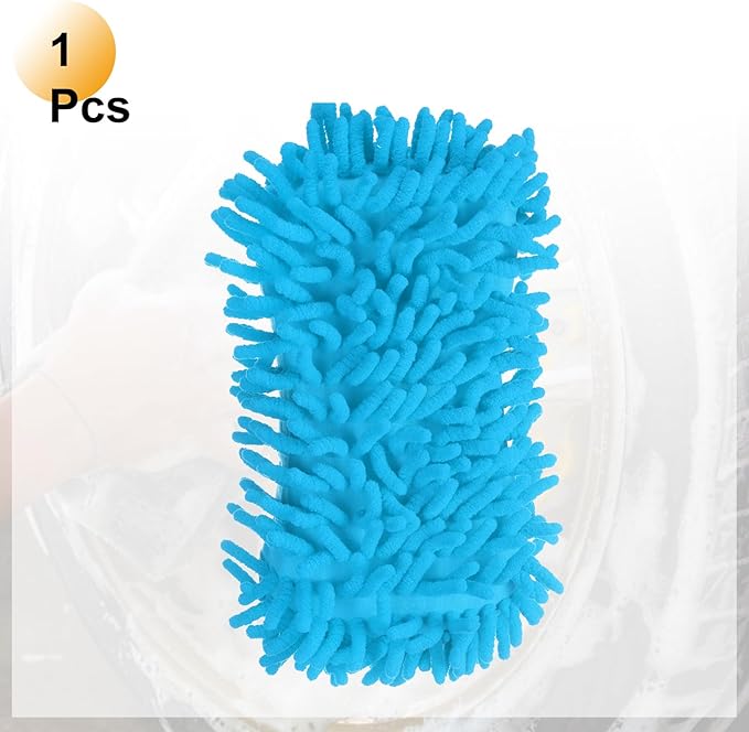 HARFINGTON Car Wash Sponge 8.7" x 4.3" Chenille Microfiber Mitt Scratch-Free Absorbent Scour Scrubber Cleaning Sponge for Washing Detailing on Cars, Trucks, SUV, Boats, RVs, Light Blue