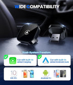 Teeran 2 in 1 Wireless CarPlay and Android Auto Adapter, Easy Setup Plug and Play, Fast Seamless Use Supports 1000+ Cars with Built-in Wired Car Play/Android Auto Compact Sleek Design Car Adapter