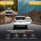 Fitcamx 2K Dual Dash Cam for 2016-2022 Honda Pilot & Passport 2019-2025 Touring EX LX Elite Sport EXL (DZ-0337), OEM Look, Front 1440P+Rear 1080P Video, WiFi APP, Loop Recording G-Sensor, 64GB Card
