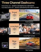 12" Rear View Mirror Camera, 3 Channel 4K Mirror Dash Cam Front, Inside and Rea1080P Camera, Smart Full Touch Screen Backup Camera for car, Dash Cam with WDR Camera,Night Vision,Free 64GB Card & GPS