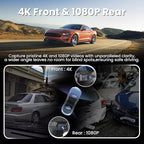 Dashcam Front and Rear Camera,TVFEA Dash cam 4K,Dual Dash Camera for Cars with Wi-Fi,3.18" LCD Screen,64GB Card,APP Control,Night Vision,WDR,Metal Shell,24H Parking Mode,G-Sensor,Loop Record