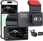 Dash Cam Front and Rear, 4K+1080P FHD Dual Camera with ADAS, GPS, 5G WiFi & App Control, 64GB Card Included, G-Sensor, Night Vision, Loop Recording, 170°Wide Angle, WDR, 24H Parking Mode