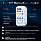 AZIMOM 4Port 36W Twinkle 1000pcs 0.03in 9.8ft Fiber Optic Starlight Headliner Kits 4Colors Light Source Sound Activated Remote APP Control Home Indoor Ceiling Car Headliner Decoration