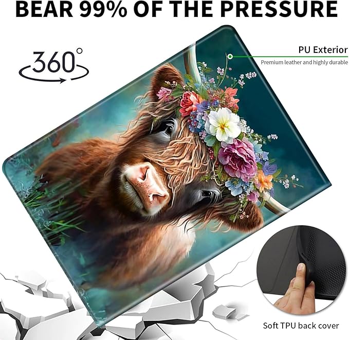 Case for Kindle Scribe,PU Leather Cute Slim Folio Adjustable Stand Cover with Auto Wake/Sleep for Amazon Kindle Scribe Cover 10.2 Inch (2024/2022 Release),Cute Highland Cow