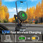 Wireless Car Charger - 15W Fast Wireless Charging Car Mount, 360° Adjustable Vacuum Magnetic Suction Phone Holders for Car, Magnetic Phone Holder for iPhone 17 16 15 14 13 12