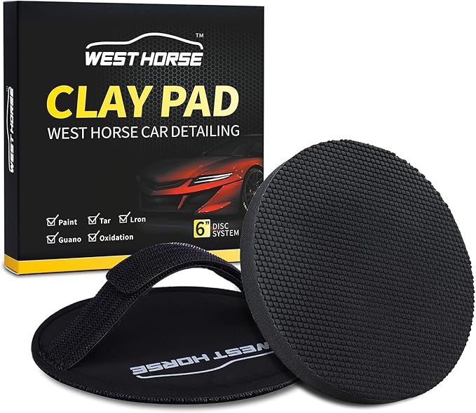 6" Car Detailing Clay Pad, Clay Bar Pad Disc for Auto Detailing, 1Pc Magic Clay Pad and 1Pc Hand Strap Applicator (6 Inch, Black)