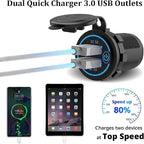 Pack of 2 x 36W Quick Charge 3.0 USB Car Charger Socket, 12V/24V Dual USB Quick Charge 3.0 Car Cigarette Lighter Adapter with Touch Switch for Motorcycle, Boat, Truck, Caravan