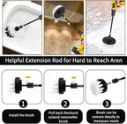 8 Pcs Drill Brush Attachment Set, Power Cleaning Scrub Brush Kit with Extend Long Attachment, All Purpose Drill Scrub Brushes for Car, Grout, Floor, Tub, Bathroom and Kitchen (White)