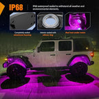 Nilight LED Rock Light 4PCS Pink Purple Underglow Wheel Well Fender Pods Waterproof Exterior Underbody Roof Rack Side Lamps for 12V 24V Car Truck Pickups ATV UTV SUV Motorcycle Boat