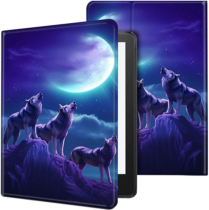 for Kindle Paperwhite Case,6" Kindle Paperwhite 4 10th Generation Case 2018 & Kindle Paperwhite Signature Edition,Leather Slim Adjustable Stand Cover Auto Wake/Sleep,Moon Blue Wolf