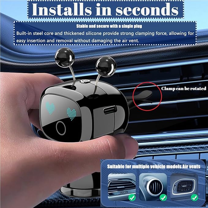 Robot Intelligent Aromatherapy Machine, Smart Cute Robot Car Air Freshener, Fine Spray/Fillable/Four-Gear Adjustment/Vibration Sensing/On-Off/Large Capacity Long-Lasting Fragrance/V3 (Black, Cologne)